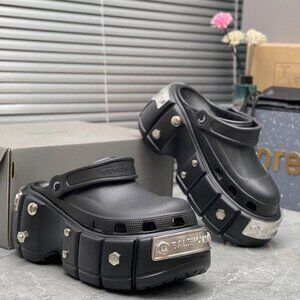 Balenciaga Women Black Platform Crocs Sandals